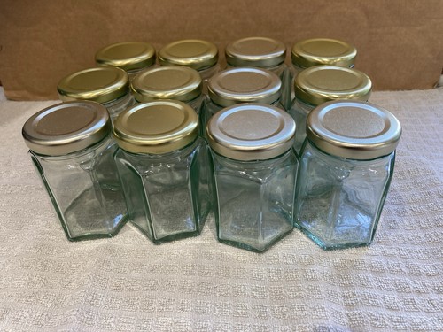 Hexagonal glass jam jars - 12,