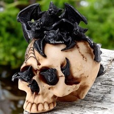 Gothic Skull and Bats Ornament Sculpture Pagan Wiccan Occult Altar Decoration