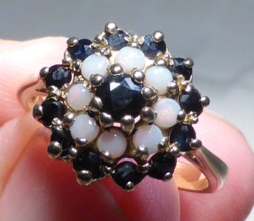 9ct gold ring sapphire opal - sapphire, uk