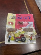 Vintage Sun Toys Farm Set farm animals, a red tractor, figures, and fences