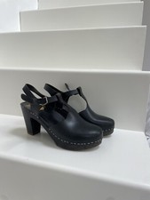 swedish hasbeens EU 40 / UK 7  clogs , Black Leather, Chunky Heel , Hardly Woren