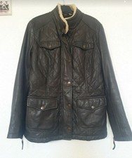 Lacoste woman's brown khaki ovine leather quilted jacket S 8 10 excellent condit