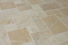 Sample of Antique Light Travertine Floor Tiles - Brushed & Chiselled Edges