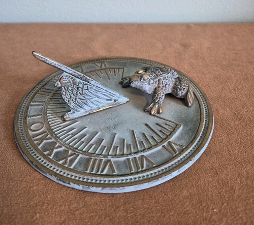 Brass frog sundial weathered - sundial,