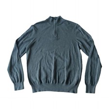 Hackett Jumper Men Large 1/4 Zip Cotton Silk Grey Pullover Sweater Logo Luxury