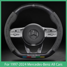 15" D-Shape Steering Wheel Cover Carbon Fiber Suede Portector For Mercedes-Benz