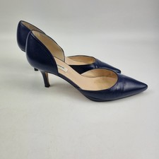 L.K. Bennett Leather D’Orsay Court Shoes navy  Pointed Toe Kitten Heels EU38 UK5