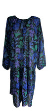 GUDRUN SJODEN BLUE FLORAL GREEN BLACK LOOSE FIT ORGANIC COTTON DRESS SIZE L NEW