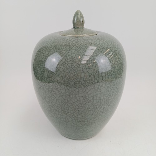 Large pottery green crackle - large, pottery,