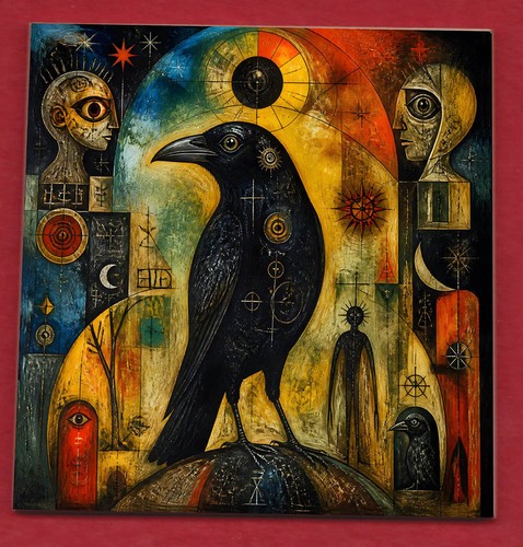 Pagan raven crow ceramic art - pagan,