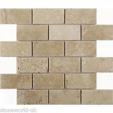 Sample of Tumbled Classic Light Travertine Brick Mosaic Tiles 48x100 mm (2"x4") 