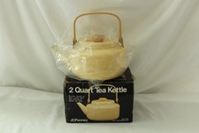 Vintage Enamel Pale Butterscotch 2 Quart Tea Kettle - JCPenney New - 1970S 1980S