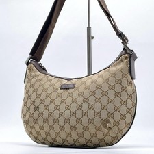 GUCCI 181092.002404 GG Shouder Bag Canvas Leather Brown Beige Silver Hardware
