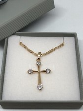 Womens Petite 9ct Gold filled  Crucifix Cross Chain Necklace 20" FREE GIFT BOX