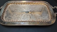 Vintage Silver Plated Butler’s Serving Tray Platter Claw Footed 24” x 12” Leonar