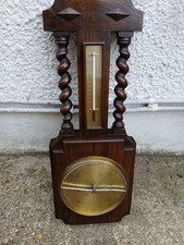 antique 1930,s oak barley twist barometer glass cracked