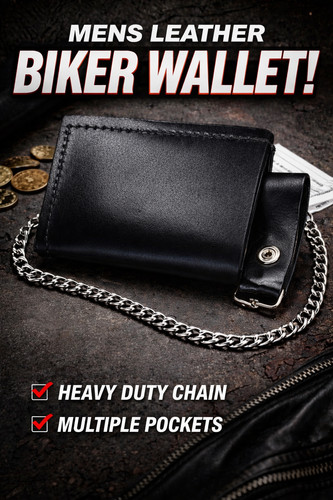 Mens leather biker wallet - leather,