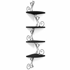 Corner Shelf Wall Mount of 4 Tier Corner Shelves Rustic Wood Indoor Metal Black