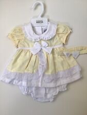 Baby girls Spanish 3 pc summer bow dress set lemon cotton 0-3 3-6 months