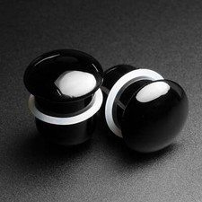 Black Pyrex Glass Single Flare Convex Plug | Glass Ear Gauges Stretchers