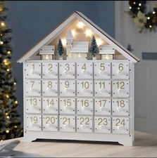 Christmas Wooden Advent Calendar LED Light Up Woodland House White Countdown