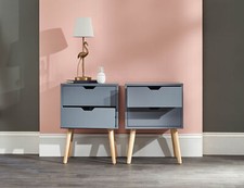 Nyborg Pair Of 2 Drawer Bedside Cabinets Lamp Table Nightstand Grey