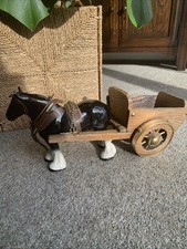 Vintage Ceramic Shire Horse Figurine Pulling Cart 6.5 Inches