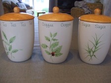 Retro Vintage Ceramic Tea Coffee Sugar Canister Jar Set Storage Containers