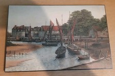 Vintage Kevin Platt Picture Print On Wooden Board Wall Plaque Blakeney Harbour