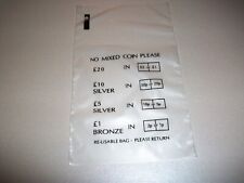 250 PLASTIC COIN BAGS - Change Cash £ Money Bank Bags Sterling - NO MIXED COINS