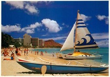 Postcard Catamarans on Beach, Waikiki Beach, Hawaii
