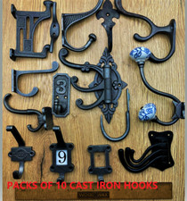 10 x CAST IRON HOOKS, COAT, HAT, DOOR - PACKS OF 10-ANTIQUE- OVER10 DESIGNS 