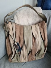 Coccinelle Leather Tote Hobo Shoulder Bag Taupe Beige Large Handbag