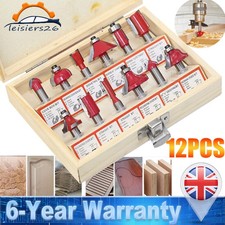 12PCS Router Bit Set 1/4 Inch Shank Tungsten Carbide Tipped with Wooden Box UK
