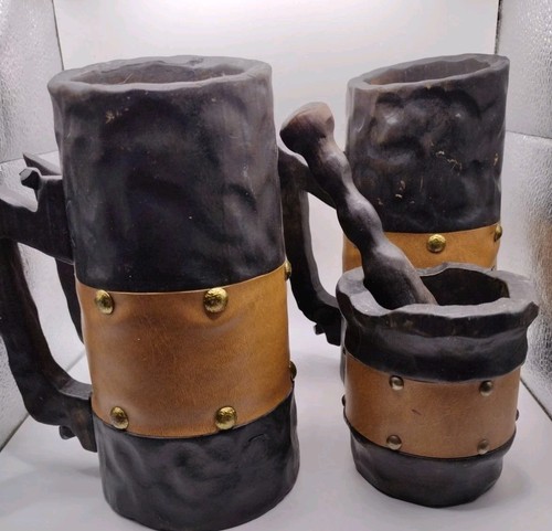 Vtg set wood leather - vtg,
