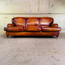 Vintage English Howard & Sons Bridgewater-Style 3-Seater Tan Leather Sofa #A519