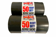 100 HEAVY DUTY BLACK THICK REFUSE SACKS STRONG THICK RUBBISH BAGS BIN LINERS