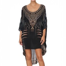 Camilla Quechua King Dress One Size Scoop Back Hem Silk Mini OS Black Zebra