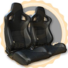BB6 Pair Black Reclining Tilting Sports Racing Bucket Seats + Universal Runners