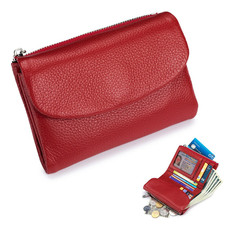 Unisex Pebble Leather Wallet, Short Genuine Leather Purse For Coins And Cards