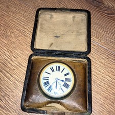 Antique Hand Winding Mechanical Travel Clock crocodile embossed Case swiss made