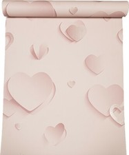 3D Effect Light Pink Silver Metallic Glitter Hearts Girls Bedroom Wallpaper