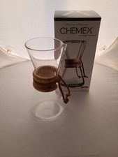 CHEMEX 3-Cup Wood Neck Glass Filter Drip Coffee Maker (CM-1C) Made In USA.