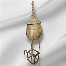 Collectible Rare Antique African Mali Dogon Bronze Ointment Pot Ritual Artifact