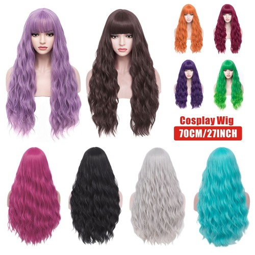 Long curly wig with bangs - with,