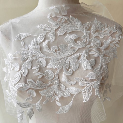 Beaded sequined lace applique - sequined,