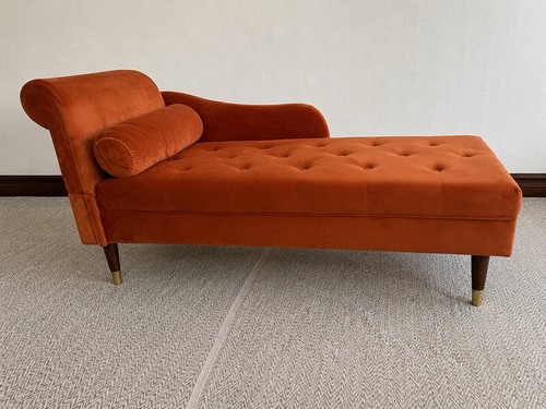 Orange velvet chaise longue - longue, /