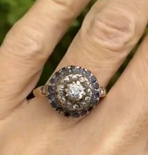 Antique Sapphire Ring. Cornflower Blue Sapphire Diamond ring. Sapphire Cluster.