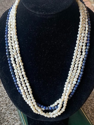 Vintage triple strand lapis - vintage,