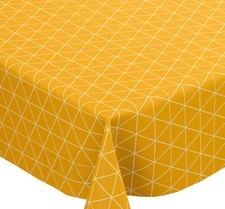 Ochre Geometric Mustard Triangle PVC Vinyl Wipe Clean Oilcloth Tablecloth
